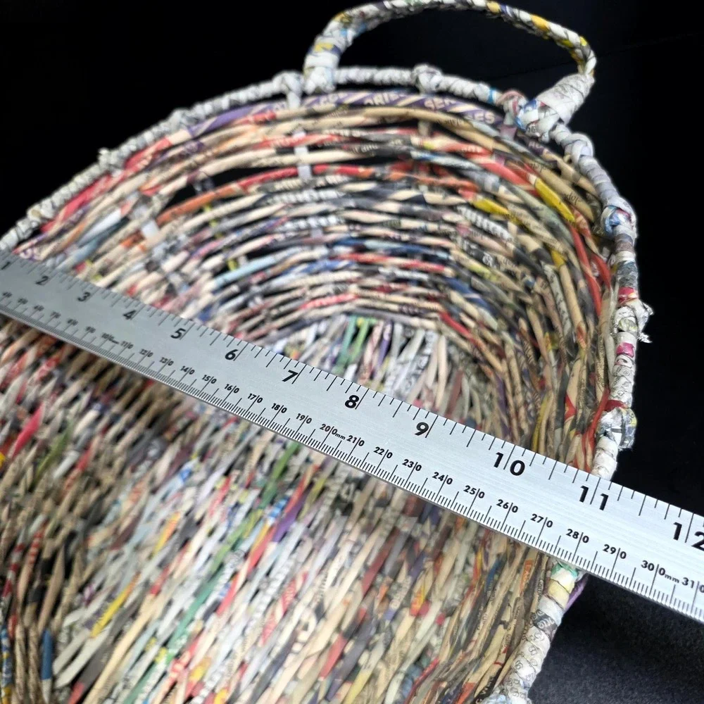Unbranded Woven Newspaper Basket Unisex Large Multicolor Recycled Art Boho Decor